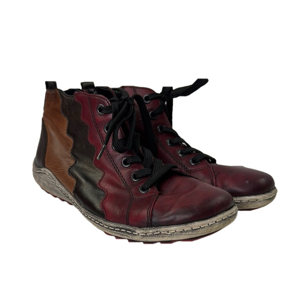 Remonte Chic Burgundy Leather Lace-Up Bootie High- Top Sneakers - Picture 1 of 11